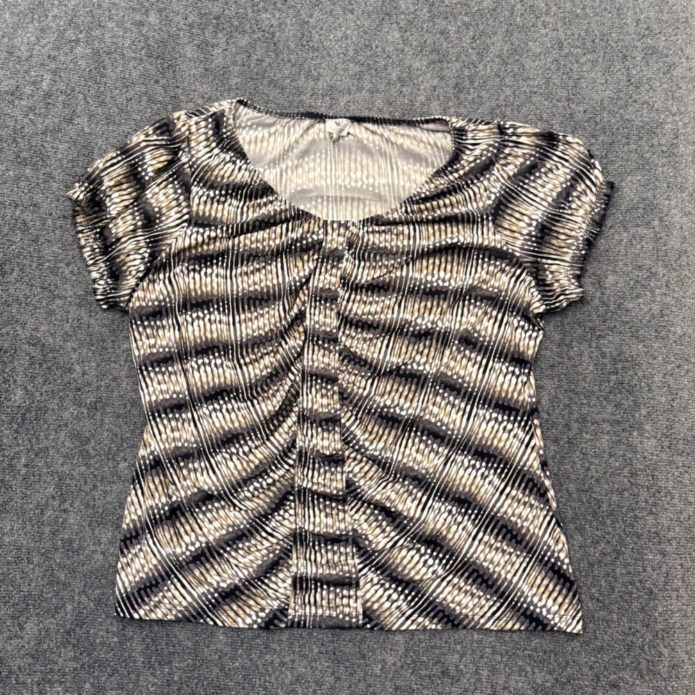 Worthington Womens 2X Ruched Front Abstract Print Short Sleeve Blouse Neutral
